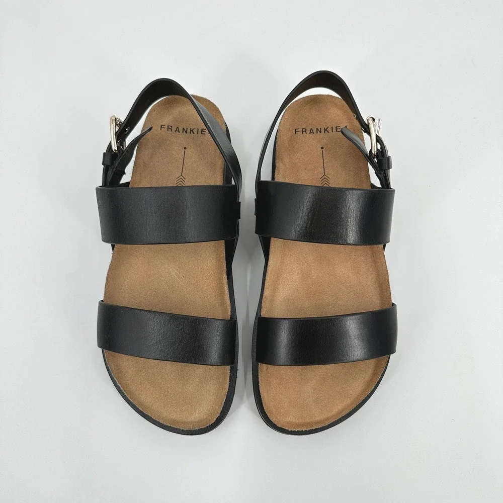 Frankie4 Hunter Black Leather Platform Sandals Womens‎ 7 Cork Footbed NWOB
